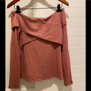 A&F Off-the-Shoulder Long-Sleeved Shirt in Mauve